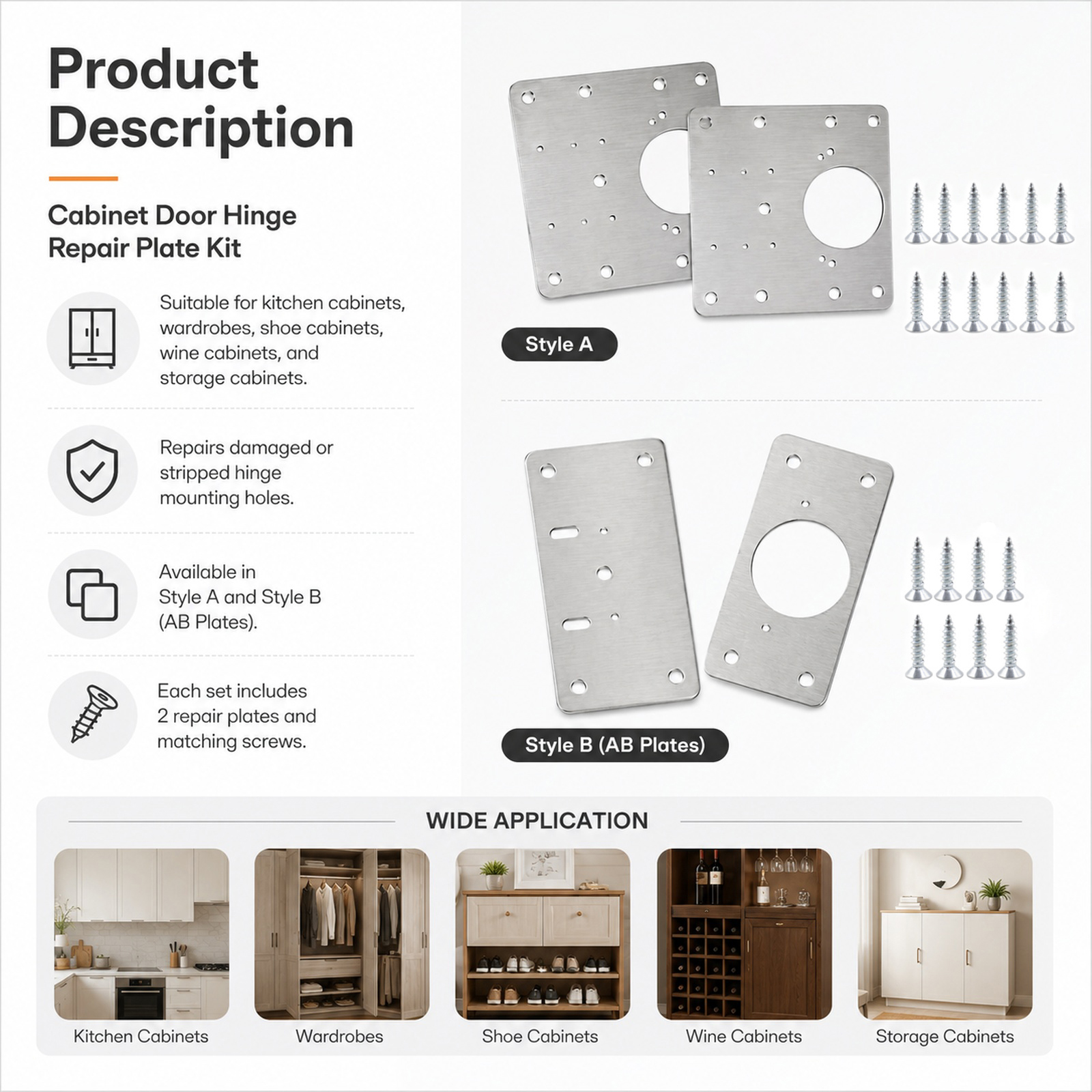 Furniture Hardware Fixing Screws - Stainless Steel Cabinet Hinge Repair Kit