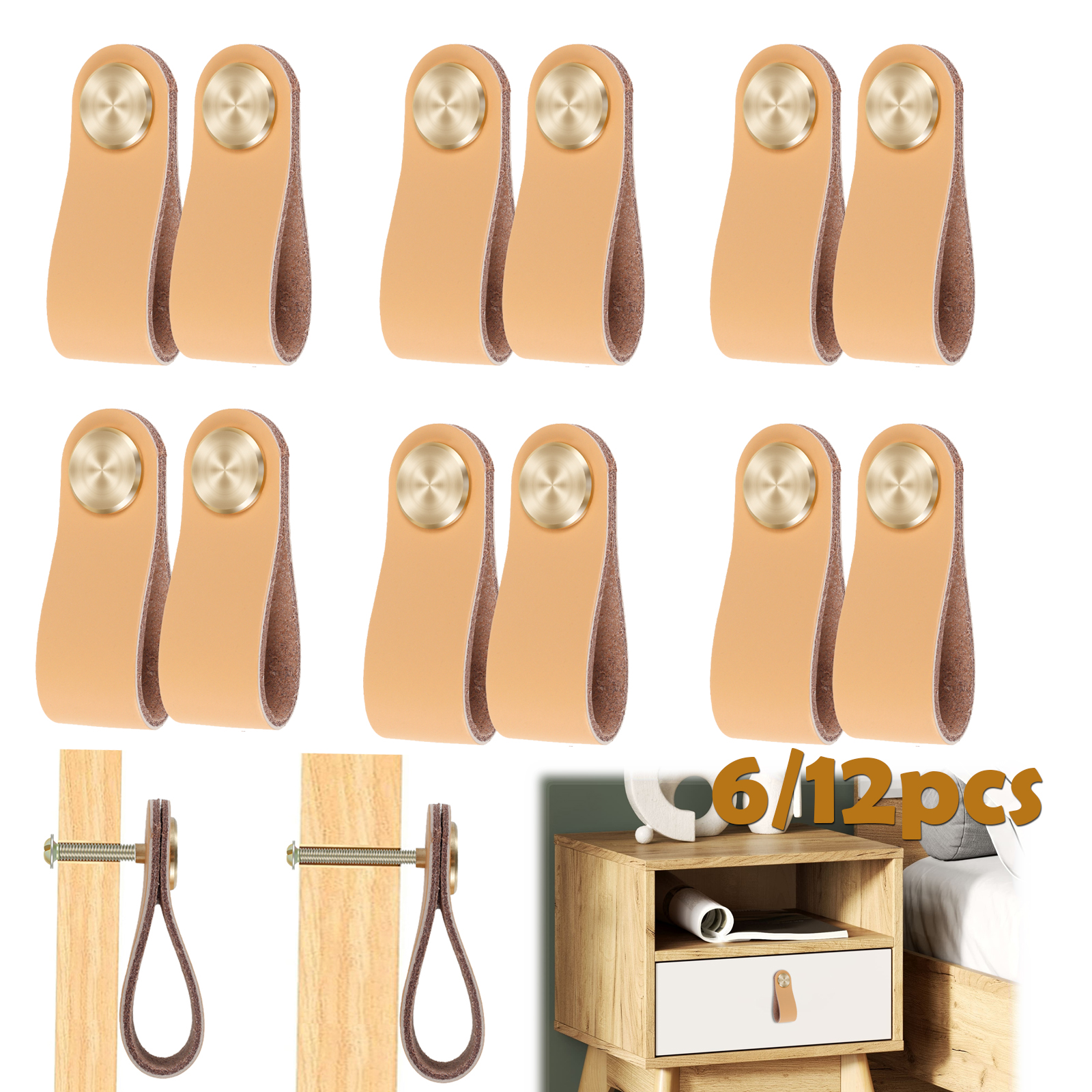 Furniture Hardware Restoration - 12/6Pcs Leather Drawer Pulls Leather Handles